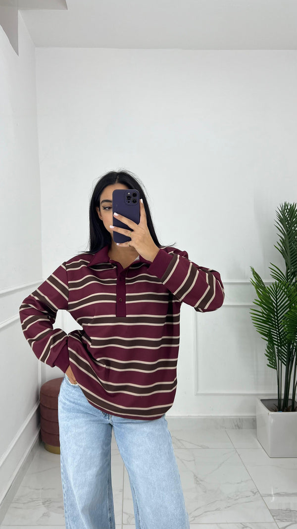 POLO IN FELPA A RIGHE